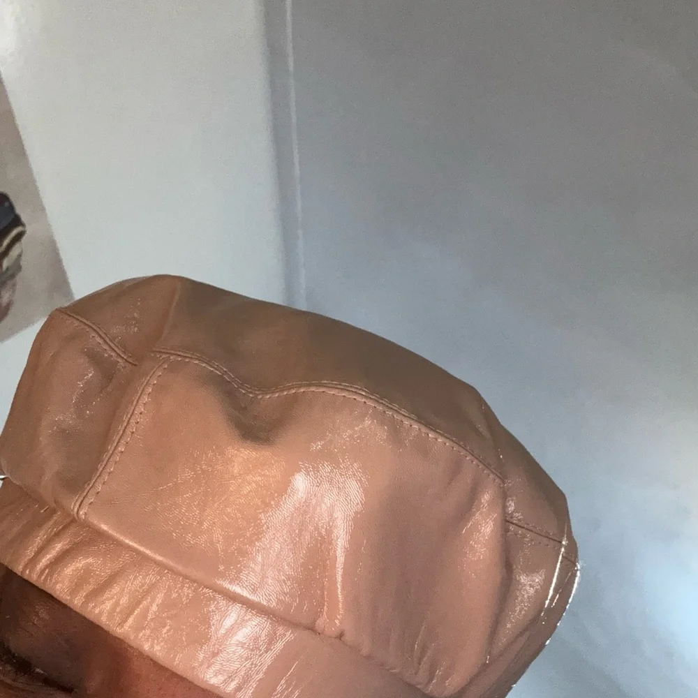 Nude Leather Beret Cap Soft Neutral Chic Statement Hat - Picture 4 of 4